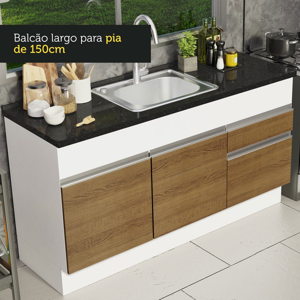 Mueble Inferior de Cocina Glamy Blanco y Marron 150x81cm sin Mesón y sin Estufa - MUEBLES INFERIORES DE COCINA | Bylmo