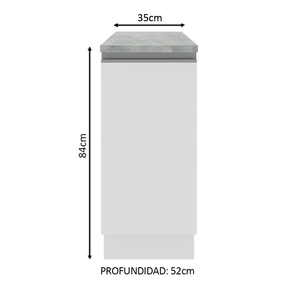 Mueble Inferior de Cocina Glamy Blanco 35x84cm con Mesón de Madera y sin Estufa con 2 Entrepaños - MUEBLES INFERIORES DE COCINA | Bylmo