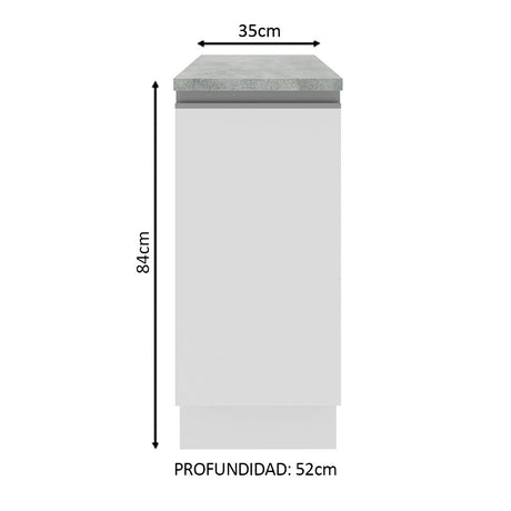 Mueble Inferior de Cocina Glamy Blanco 35x84cm con Mesón de Madera y sin Estufa con 2 Entrepaños - MUEBLES INFERIORES DE COCINA | Bylmo