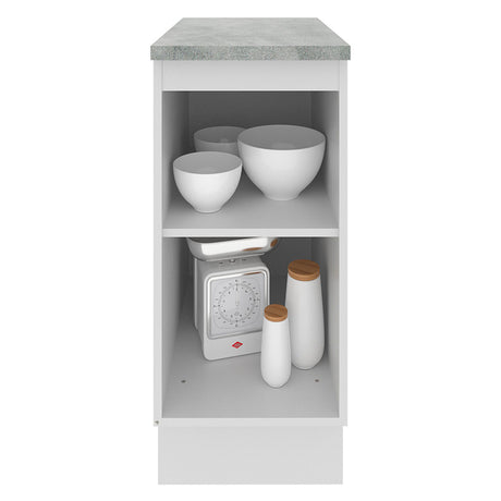 Mueble Inferior de Cocina Glamy Blanco 35x84cm con Mesón de Madera y sin Estufa con 2 Entrepaños - MUEBLES INFERIORES DE COCINA | Bylmo