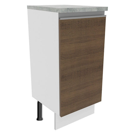 Mueble Inferior de Cocina Glamy Blanco y Marron 35x84cm con Mesón de Madera y sin Estufa con 2 Entrepaños - MUEBLES INFERIORES DE COCINA | Bylmo