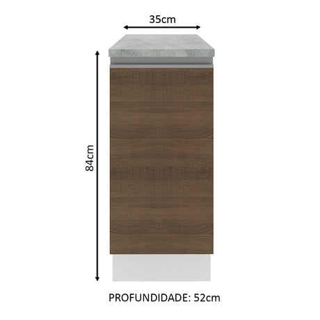 Mueble Inferior de Cocina Glamy Blanco y Marron 35x84cm con Mesón de Madera y sin Estufa con 2 Entrepaños - MUEBLES INFERIORES DE COCINA | Bylmo