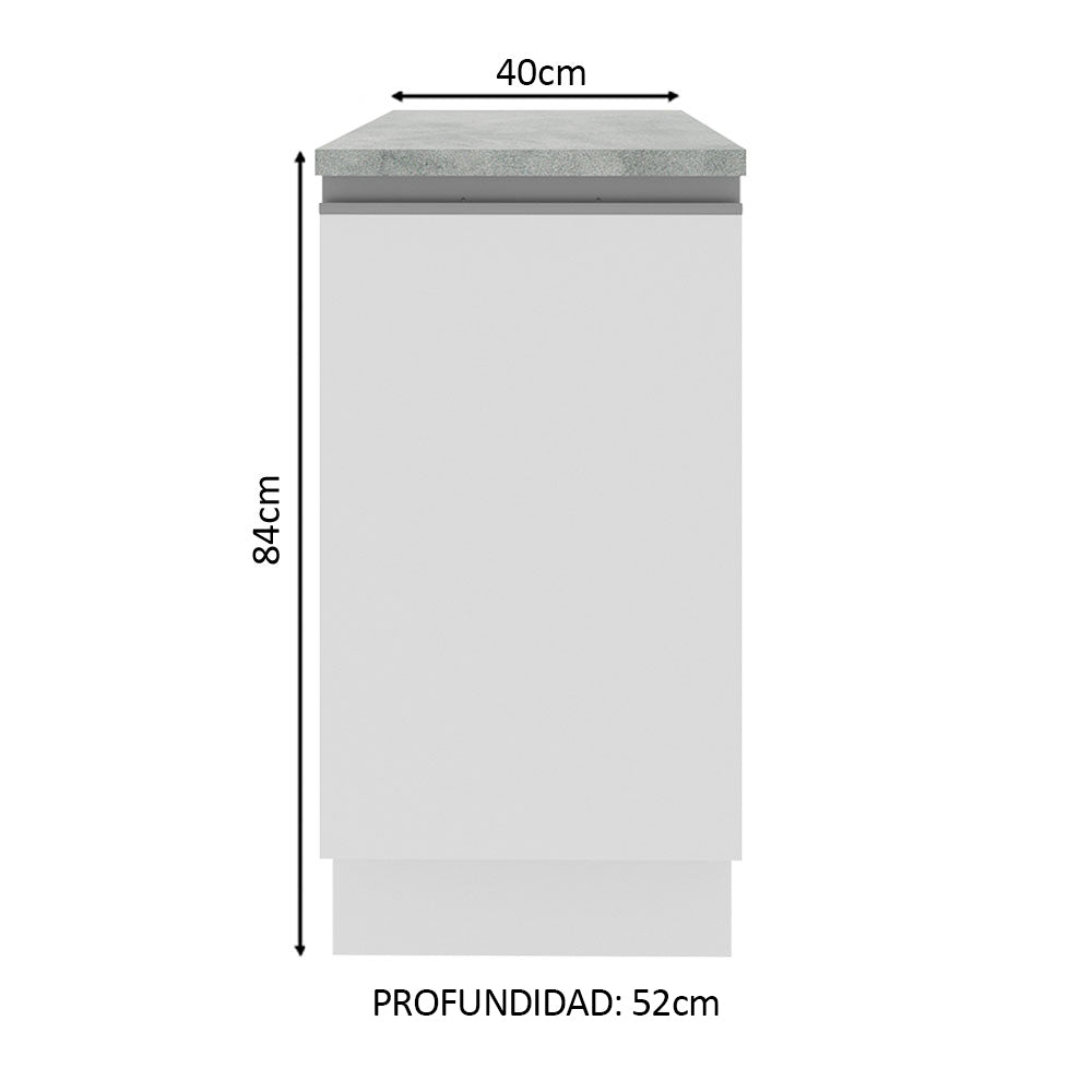 Mueble Inferior de Cocina Glamy Blanco 40x84cm con Mesón de Madera y sin Estufa con 2 Entrepaños - MUEBLES INFERIORES DE COCINA | Bylmo