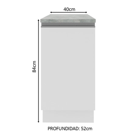 Mueble Inferior de Cocina Glamy Blanco 40x84cm con Mesón de Madera y sin Estufa con 2 Entrepaños - MUEBLES INFERIORES DE COCINA | Bylmo