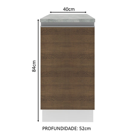 Mueble Inferior de Cocina Glamy Blanco y Marron 40x84cm con Mesón de Madera y sin Estufa con 2 Entrepaños - MUEBLES INFERIORES DE COCINA | Bylmo