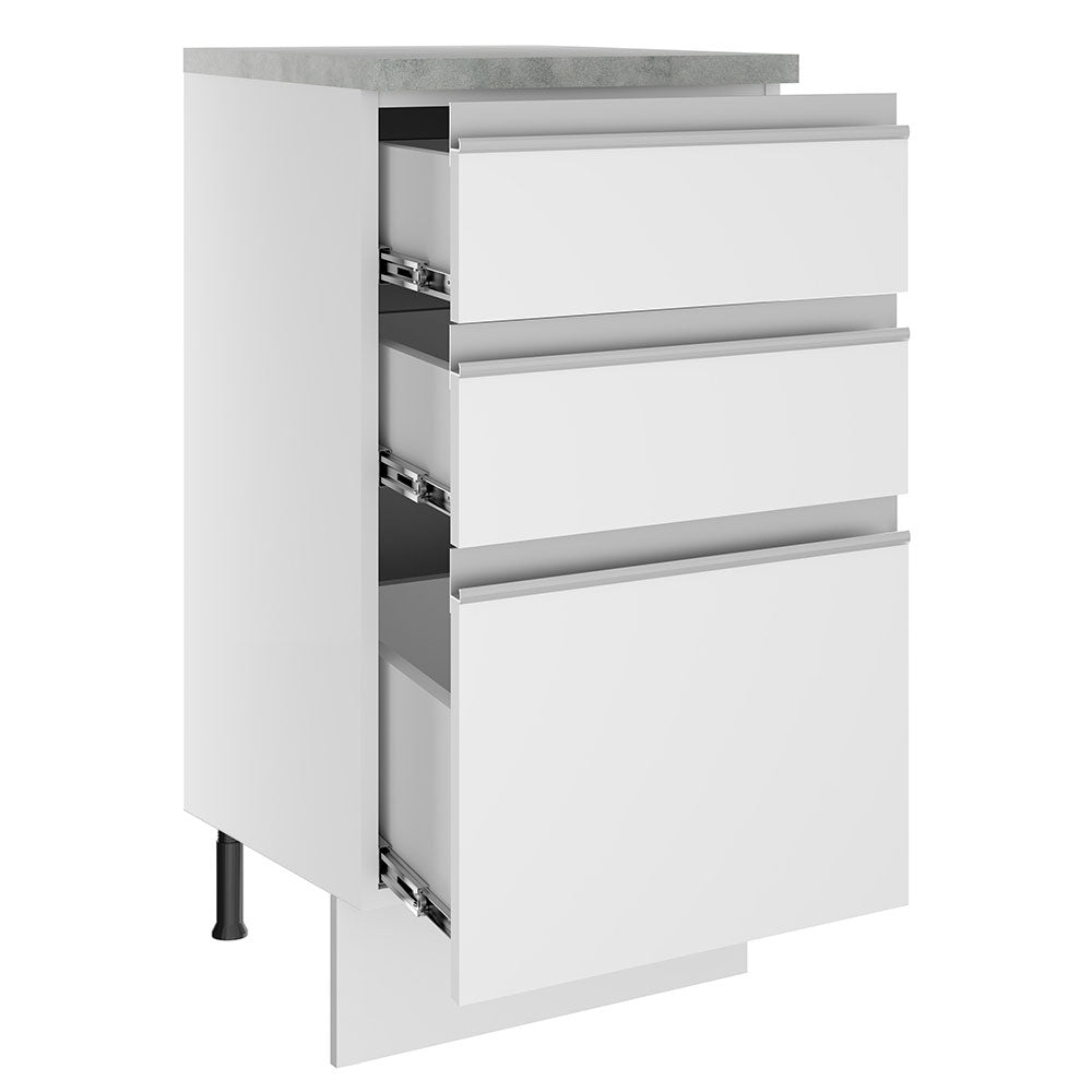Mueble Inferior de Cocina Glamy Blanco 40x84cm con Mesón de Madera y sin Estufa con 3 Cajones - MUEBLES INFERIORES DE COCINA | Bylmo
