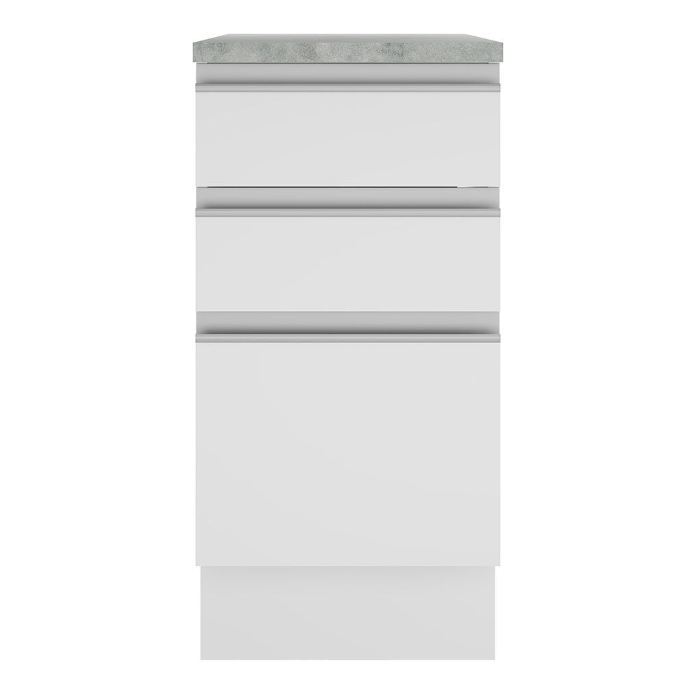 Mueble Inferior de Cocina Glamy Blanco 40x84cm con Mesón de Madera y sin Estufa con 3 Cajones - MUEBLES INFERIORES DE COCINA | Bylmo