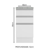 Mueble Inferior de Cocina Glamy Blanco 40x84cm con Mesón de Madera y sin Estufa con 3 Cajones - MUEBLES INFERIORES DE COCINA | Bylmo