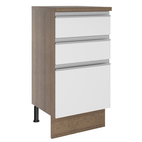 Mueble Inferior de Cocina Glamy Marron y Blanco 40x84cm con Mesón de Madera y sin Estufa con 3 Cajones - MUEBLES INFERIORES DE COCINA | Bylmo
