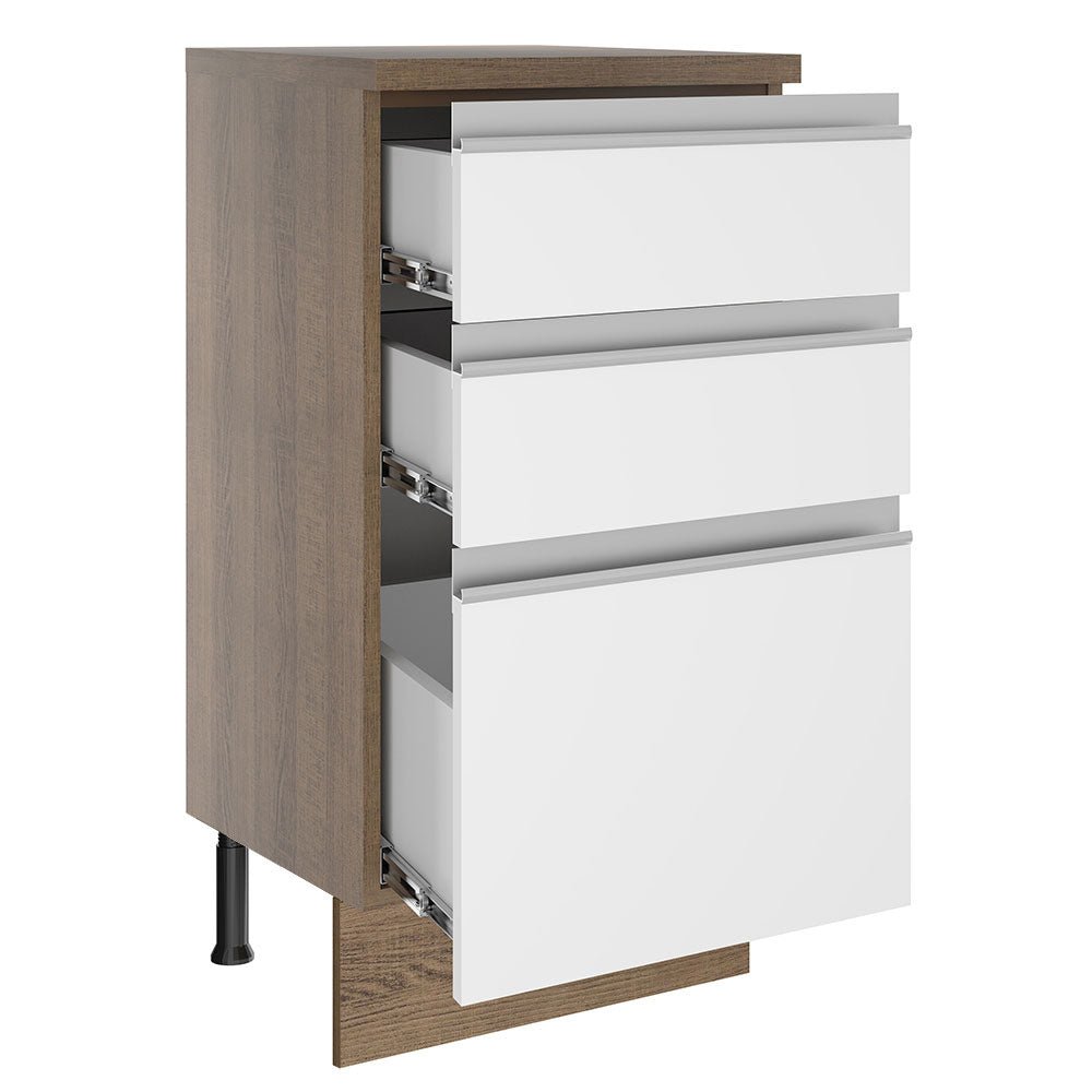 Mueble Inferior de Cocina Glamy Marron y Blanco 40x84cm con Mesón de Madera y sin Estufa con 3 Cajones - MUEBLES INFERIORES DE COCINA | Bylmo
