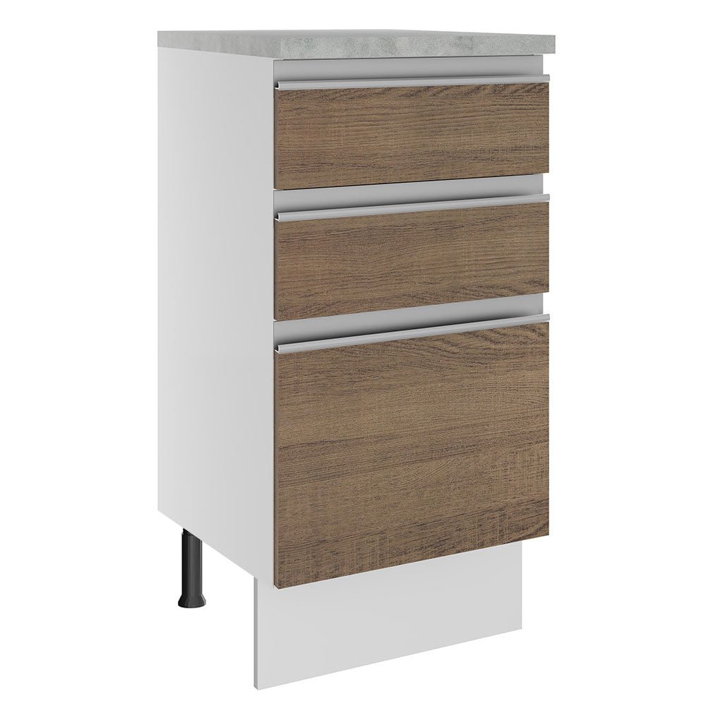 Mueble Inferior de Cocina Glamy Blanco y Marron 40x84cm con Mesón de Madera y sin Estufa con 3 Cajones - MUEBLES INFERIORES DE COCINA | Bylmo