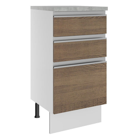 Mueble Inferior de Cocina Glamy Blanco y Marron 40x84cm con Mesón de Madera y sin Estufa con 3 Cajones - MUEBLES INFERIORES DE COCINA | Bylmo