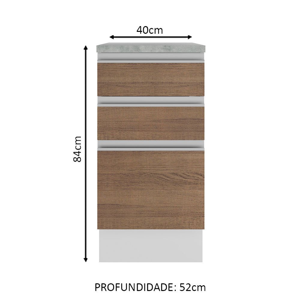 Mueble Inferior de Cocina Glamy Blanco y Marron 40x84cm con Mesón de Madera y sin Estufa con 3 Cajones - MUEBLES INFERIORES DE COCINA | Bylmo