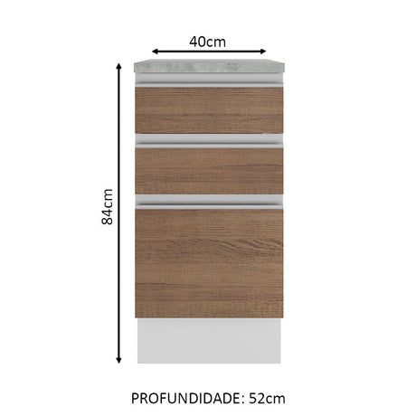 Mueble Inferior de Cocina Glamy Blanco y Marron 40x84cm con Mesón de Madera y sin Estufa con 3 Cajones - MUEBLES INFERIORES DE COCINA | Bylmo