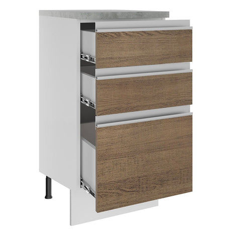 Mueble Inferior de Cocina Glamy Blanco y Marron 40x84cm con Mesón de Madera y sin Estufa con 3 Cajones - MUEBLES INFERIORES DE COCINA | Bylmo