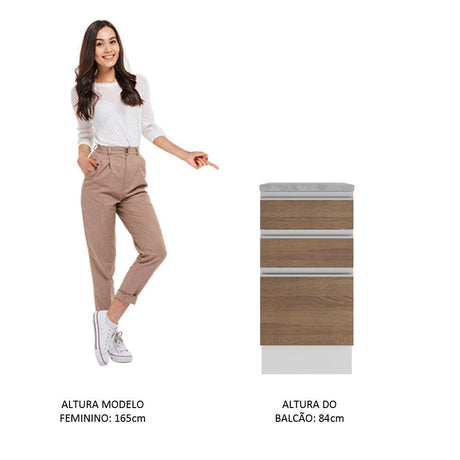 Mueble Inferior de Cocina Glamy Blanco y Marron 40x84cm con Mesón de Madera y sin Estufa con 3 Cajones - MUEBLES INFERIORES DE COCINA | Bylmo