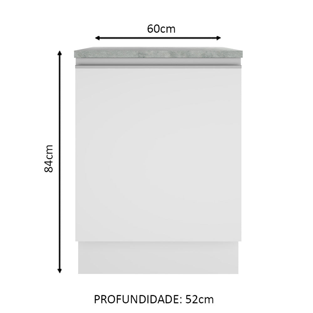 Mueble Inferior de Cocina Glamy Blanco 60x84cm con Mesón de Madera y sin Estufa con 2 Entrepaños - MUEBLES INFERIORES DE COCINA | Bylmo