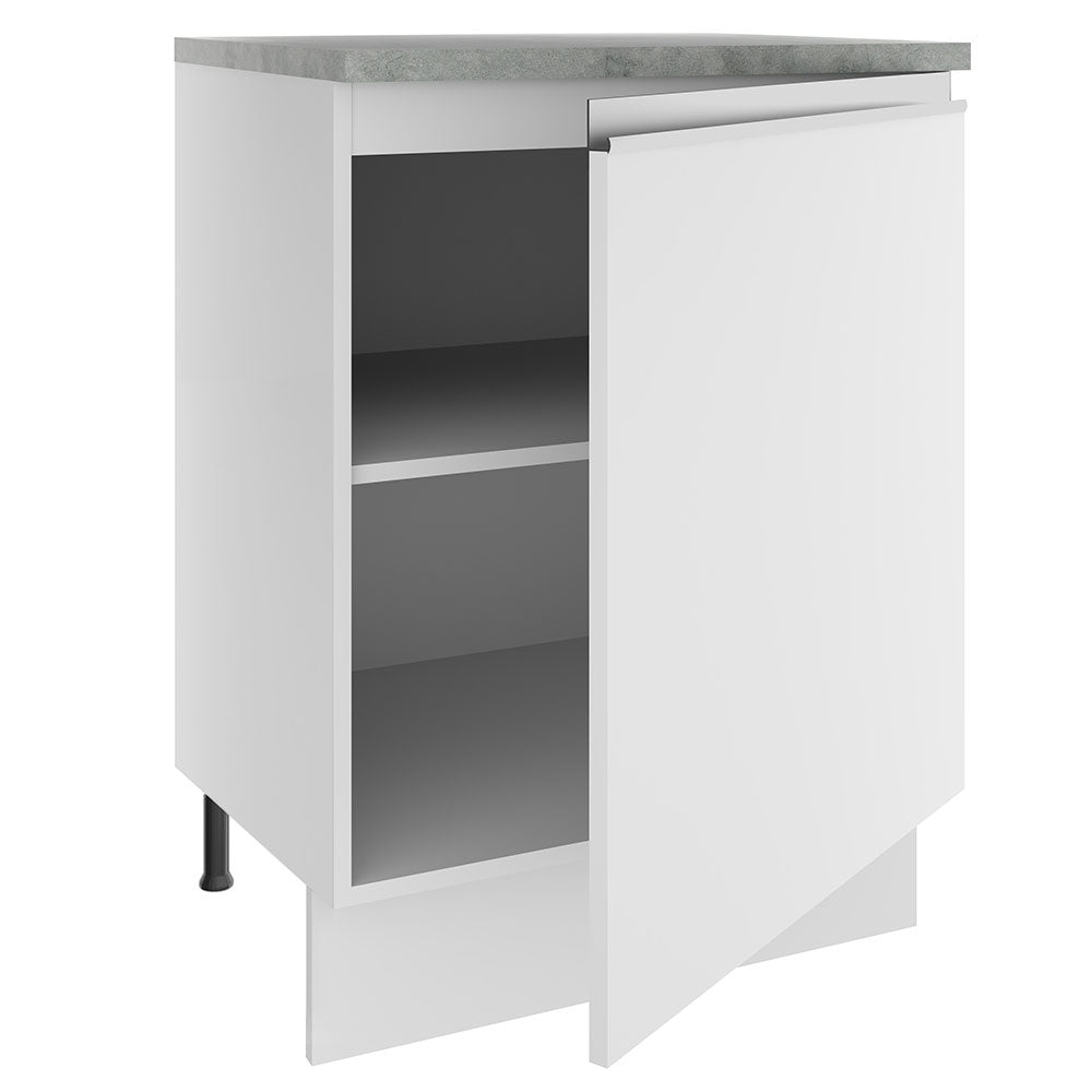 Mueble Inferior de Cocina Glamy Blanco 60x84cm con Mesón de Madera y sin Estufa con 2 Entrepaños - MUEBLES INFERIORES DE COCINA | Bylmo
