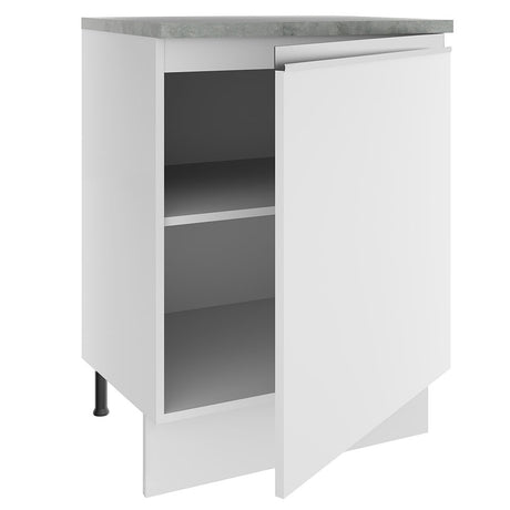 Mueble Inferior de Cocina Glamy Blanco 60x84cm con Mesón de Madera y sin Estufa con 2 Entrepaños - MUEBLES INFERIORES DE COCINA | Bylmo