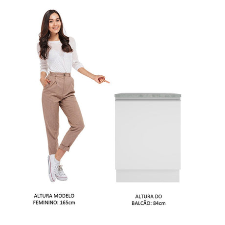 Mueble Inferior de Cocina Glamy Blanco 60x84cm con Mesón de Madera y sin Estufa con 2 Entrepaños - MUEBLES INFERIORES DE COCINA | Bylmo