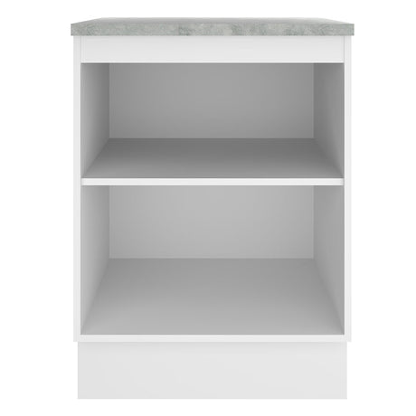 Mueble Inferior de Cocina Glamy Blanco y Marron 60x84cm con Mesón de Madera y sin Estufa con 2 Entrepaños - MUEBLES INFERIORES DE COCINA | Bylmo
