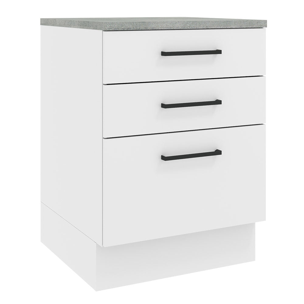 Mueble Inferior de Cocina Agata Blanco 60x84cm con Mesón de Madera y sin Estufa con 3 Cajones - MUEBLES INFERIORES DE COCINA | Bylmo