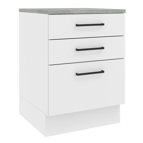 Mueble Inferior de Cocina Agata Blanco 60x84cm con Mesón de Madera y sin Estufa con 3 Cajones - MUEBLES INFERIORES DE COCINA | Bylmo