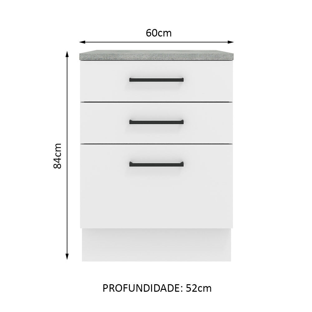Mueble Inferior de Cocina Agata Blanco 60x84cm con Mesón de Madera y sin Estufa con 3 Cajones - MUEBLES INFERIORES DE COCINA | Bylmo