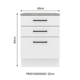 Mueble Inferior de Cocina Agata Blanco 60x84cm con Mesón de Madera y sin Estufa con 3 Cajones - MUEBLES INFERIORES DE COCINA | Bylmo