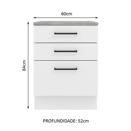 Mueble Inferior de Cocina Agata Blanco 60x84cm con Mesón de Madera y sin Estufa con 3 Cajones - MUEBLES INFERIORES DE COCINA | Bylmo