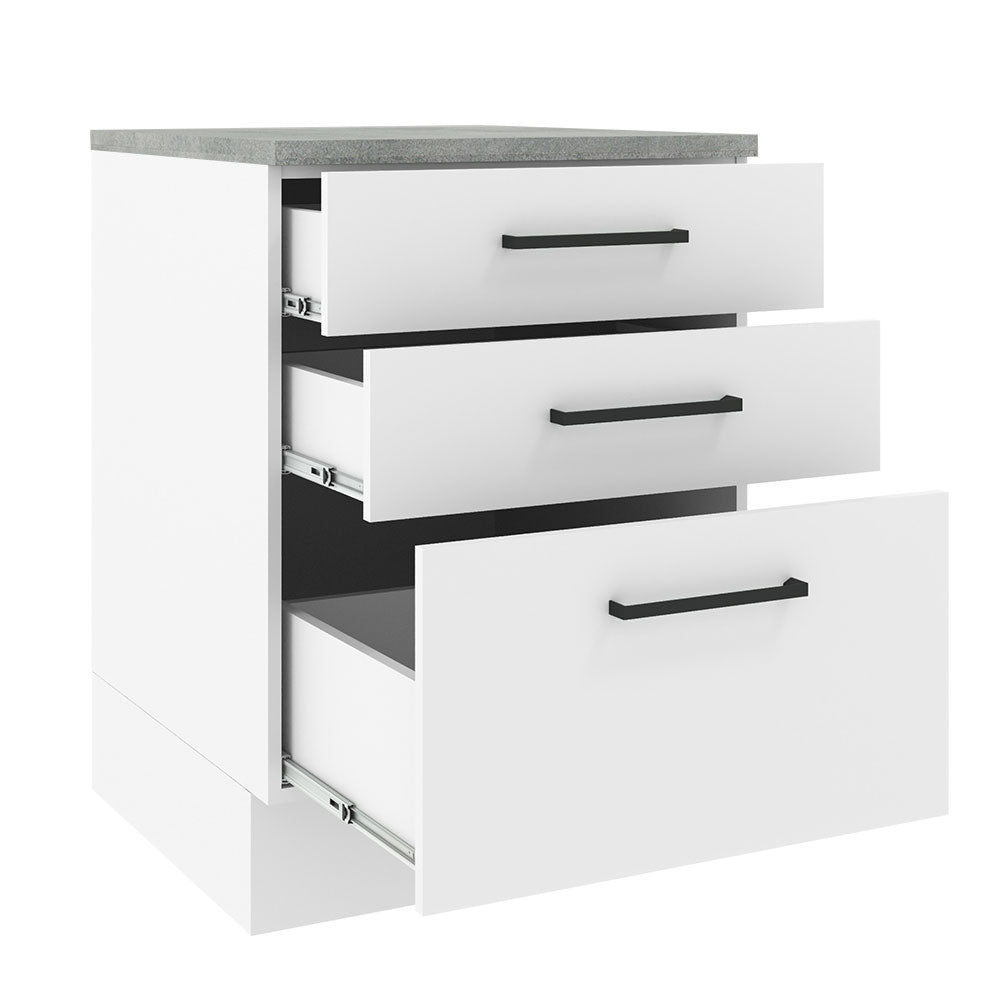 Mueble Inferior de Cocina Agata Blanco 60x84cm con Mesón de Madera y sin Estufa con 3 Cajones - MUEBLES INFERIORES DE COCINA | Bylmo