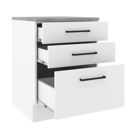 Mueble Inferior de Cocina Agata Blanco 60x84cm con Mesón de Madera y sin Estufa con 3 Cajones - MUEBLES INFERIORES DE COCINA | Bylmo