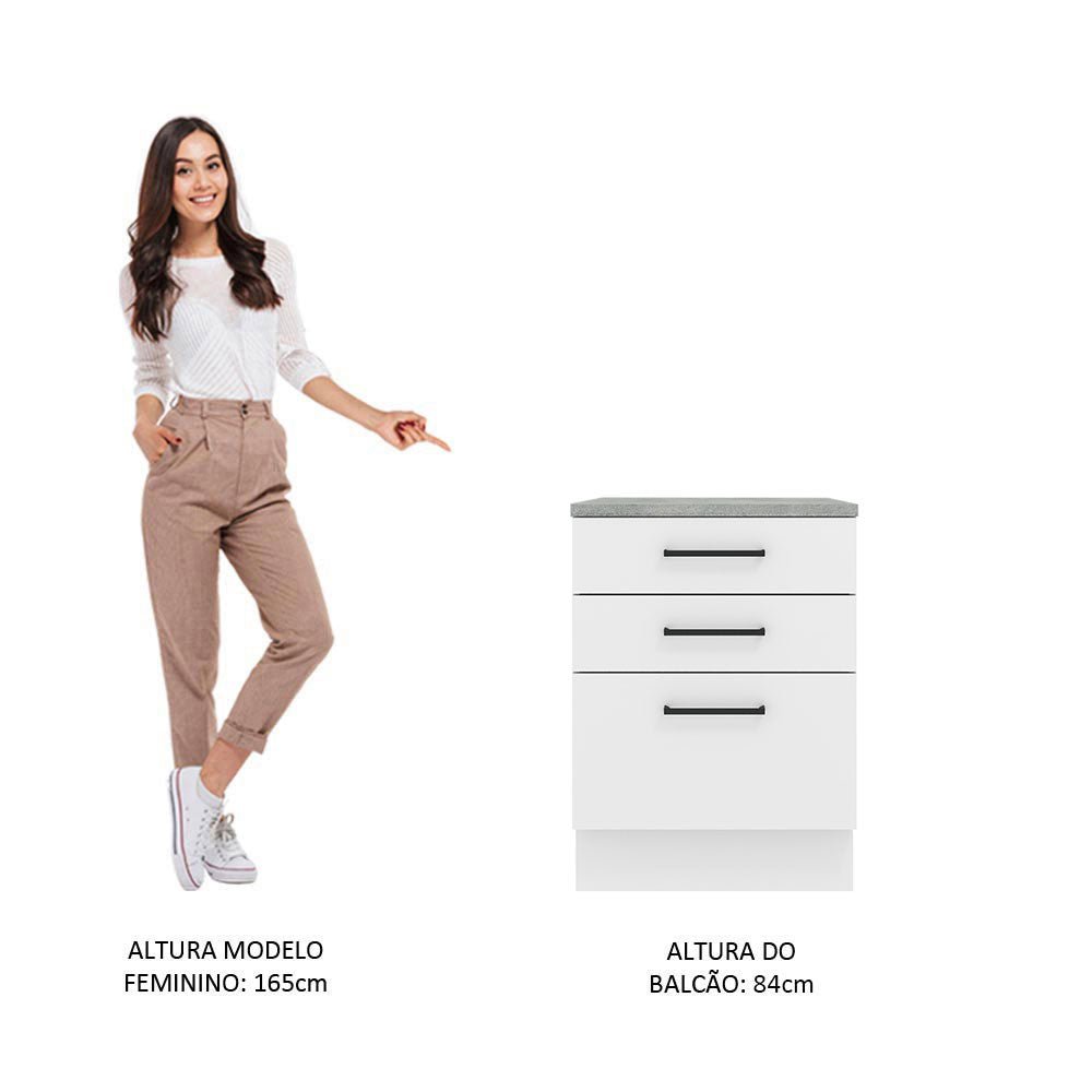Mueble Inferior de Cocina Agata Blanco 60x84cm con Mesón de Madera y sin Estufa con 3 Cajones - MUEBLES INFERIORES DE COCINA | Bylmo