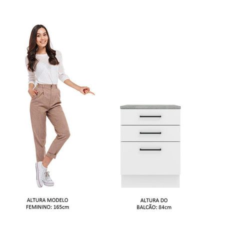Mueble Inferior de Cocina Agata Blanco 60x84cm con Mesón de Madera y sin Estufa con 3 Cajones - MUEBLES INFERIORES DE COCINA | Bylmo