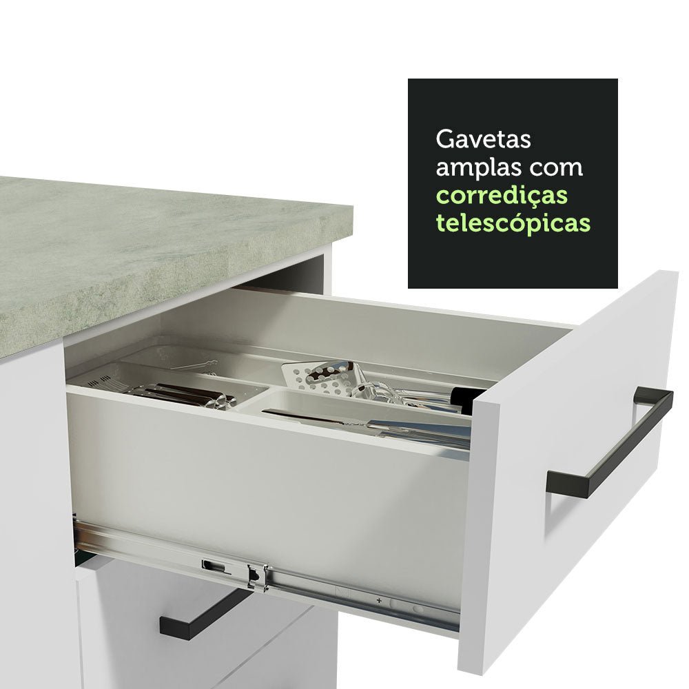 Mueble Inferior de Cocina Agata Blanco 60x84cm con Mesón de Madera y sin Estufa con 3 Cajones - MUEBLES INFERIORES DE COCINA | Bylmo