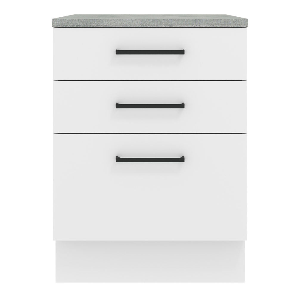 Mueble Inferior de Cocina Agata Blanco 60x84cm con Mesón de Madera y sin Estufa con 3 Cajones - MUEBLES INFERIORES DE COCINA | Bylmo