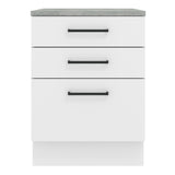 Mueble Inferior de Cocina Agata Blanco 60x84cm con Mesón de Madera y sin Estufa con 3 Cajones - MUEBLES INFERIORES DE COCINA | Bylmo
