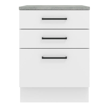 Mueble Inferior de Cocina Agata Blanco 60x84cm con Mesón de Madera y sin Estufa con 3 Cajones - MUEBLES INFERIORES DE COCINA | Bylmo