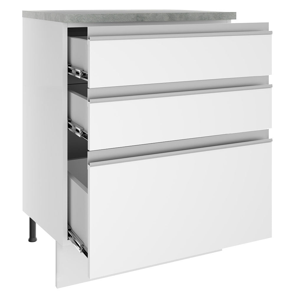 Mueble Inferior de Cocina Glamy Blanco 60x84cm con Mesón de Madera y sin Estufa con 3 Cajones - MUEBLES INFERIORES DE COCINA | Bylmo
