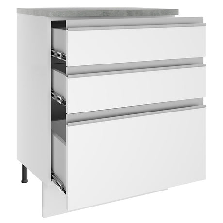 Mueble Inferior de Cocina Glamy Blanco 60x84cm con Mesón de Madera y sin Estufa con 3 Cajones - MUEBLES INFERIORES DE COCINA | Bylmo