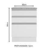 Mueble Inferior de Cocina Glamy Blanco 60x84cm con Mesón de Madera y sin Estufa con 3 Cajones - MUEBLES INFERIORES DE COCINA | Bylmo