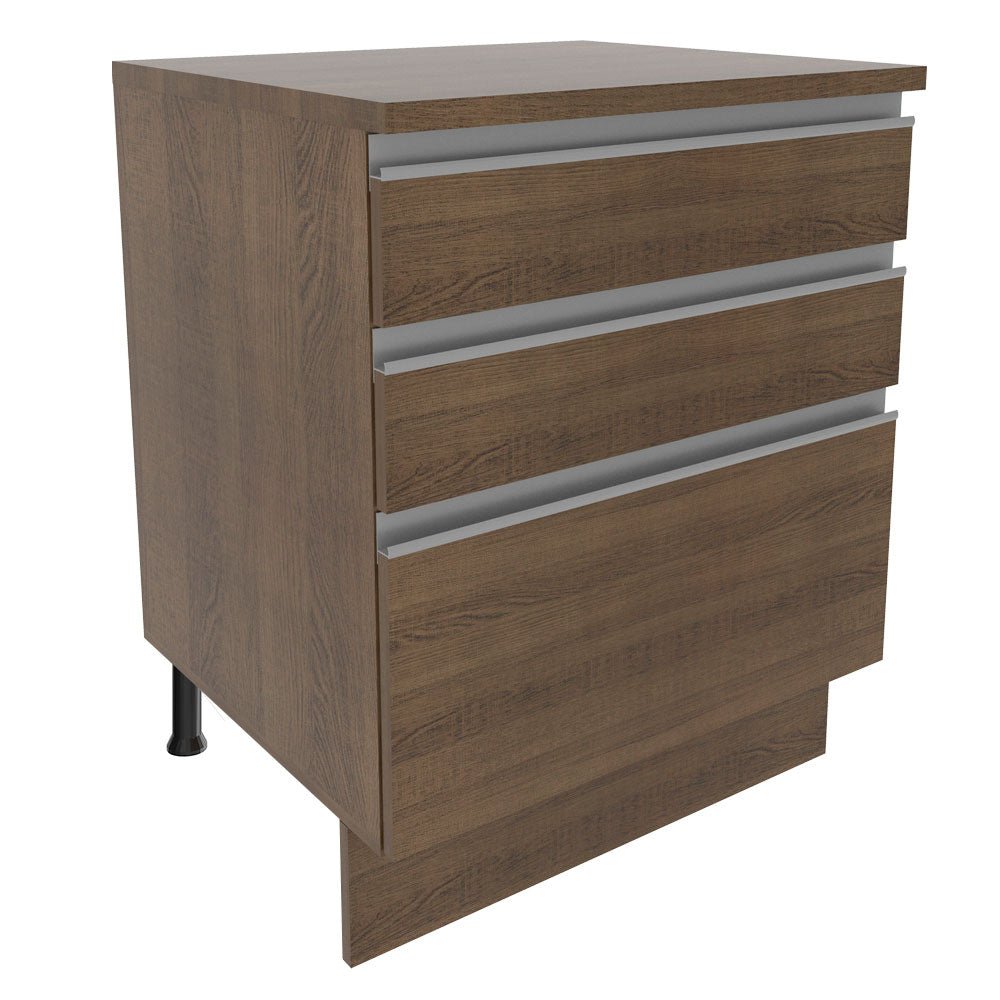Mueble Inferior de Cocina Glamy Marron 60x84cm con Mesón de Madera y sin Estufa con 3 Cajones - MUEBLES INFERIORES DE COCINA | Bylmo