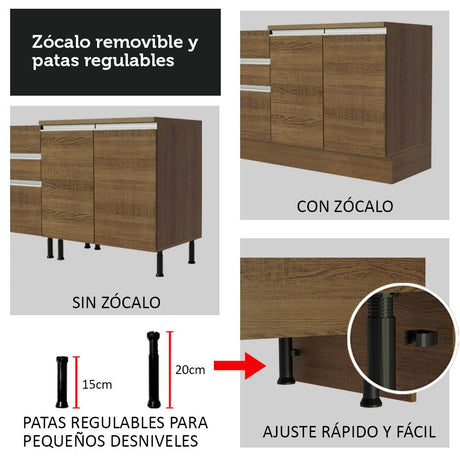 Mueble Inferior de Cocina Glamy Marron 60x84cm con Mesón de Madera y sin Estufa con 3 Cajones - MUEBLES INFERIORES DE COCINA | Bylmo