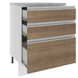 Mueble Inferior de Cocina Glamy Blanco y Marron 60x84cm con Mesón de Madera y sin Estufa con 3 Cajones - MUEBLES INFERIORES DE COCINA | Bylmo