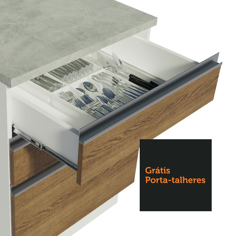 Mueble Inferior de Cocina Glamy Blanco y Marron 60x84cm con Mesón de Madera y sin Estufa con 3 Cajones - MUEBLES INFERIORES DE COCINA | Bylmo