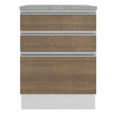 Mueble Inferior de Cocina Glamy Blanco y Marron 60x84cm con Mesón de Madera y sin Estufa con 3 Cajones - MUEBLES INFERIORES DE COCINA | Bylmo