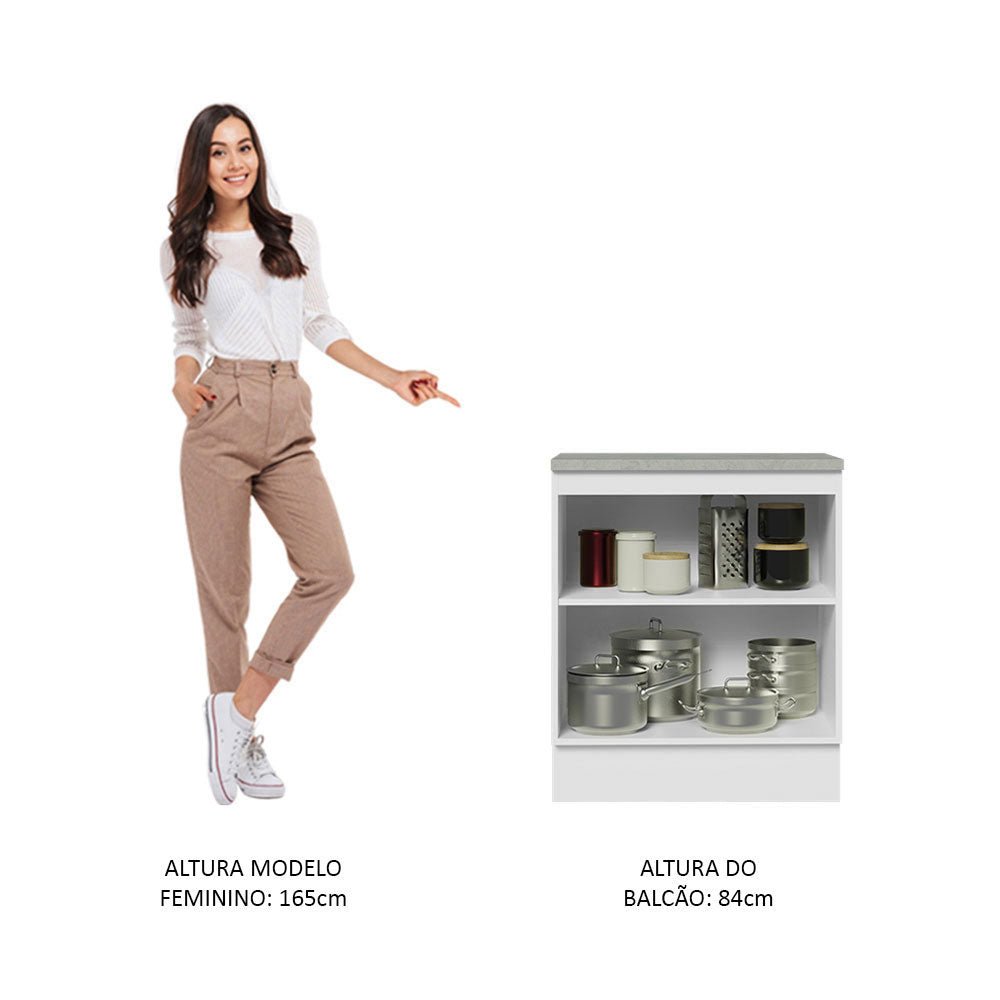 Mueble Inferior de Cocina Agata Blanco 70x84cm con Mesón de Madera y sin Estufa con 2 Entrepaños - MUEBLES INFERIORES DE COCINA | Bylmo