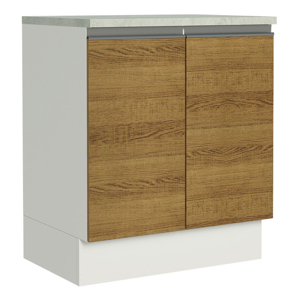 Mueble Inferior de Cocina Glamy Blanco 70x84cm con Mesón de Madera y sin Estufa con 2 Entrepaños - MUEBLES INFERIORES DE COCINA | Bylmo