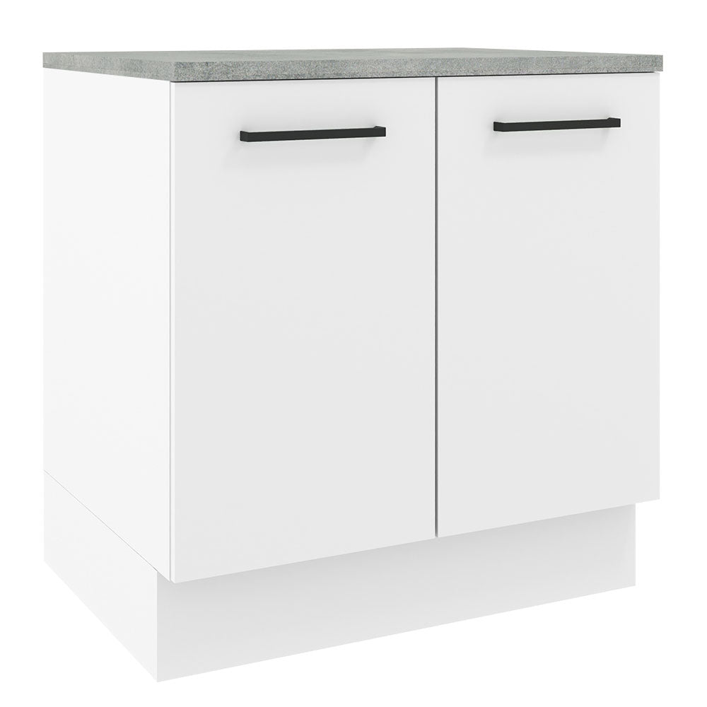 Mueble Inferior de Cocina Agata Blanco 80x84cm con Mesón de Madera y sin Estufa con 2 Entrepaños - MUEBLES INFERIORES DE COCINA | Bylmo