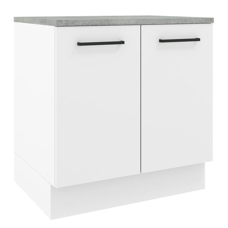 Mueble Inferior de Cocina Agata Blanco 80x84cm con Mesón de Madera y sin Estufa con 2 Entrepaños - MUEBLES INFERIORES DE COCINA | Bylmo